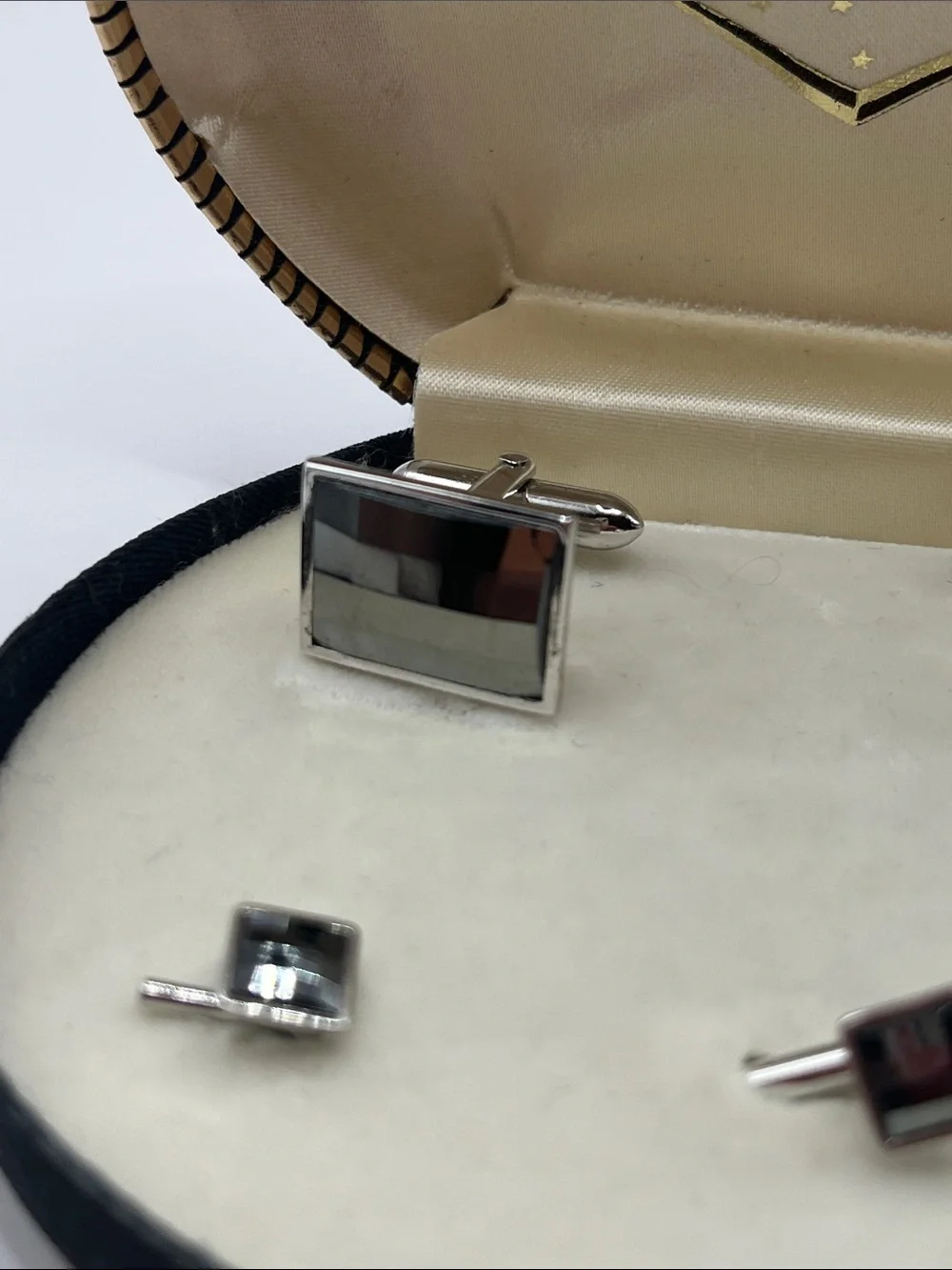SWANK Black and Silver Rectangular Cufflinks with Matching Studs